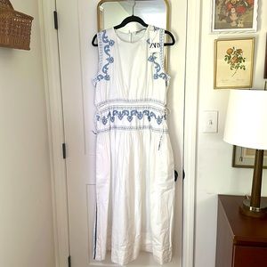 Zara Embroidered Midi Dress - white